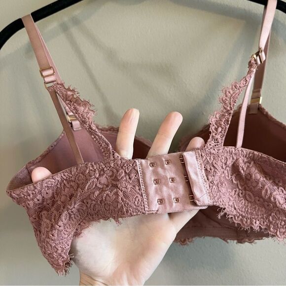 ✨ Aerie Floral Lace Real Power Balconette Lightly Lined Bra Dusty Pink 34D - Picture 4 of 6